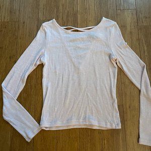 PINK WOMENS DIVIDED SZ S SWEATER TOP VNECK BACK CRISS CROSS LONG SLEEVE